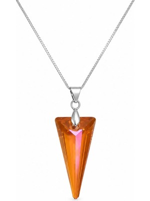 Brezza Lusso Jewelry 925 Ayar Swarovski Taşlı 28MM Spike Pendant Sunflower Kadın Gümüş Kolye