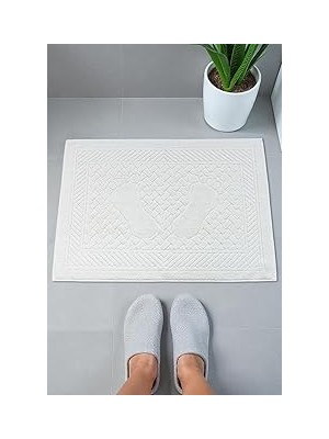 Mey İthalat Ayak Izi Desenli 2li Ayak Havlusu - 50X70 cm - Su Emici Banyo Paspası Seti - Beyaz
