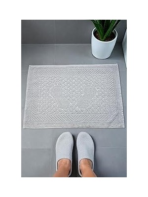 Mey İthalat Ayak Izi Desenli 2li Ayak Havlusu - 50X70 cm - Su Emici Banyo Paspası Seti - Gri