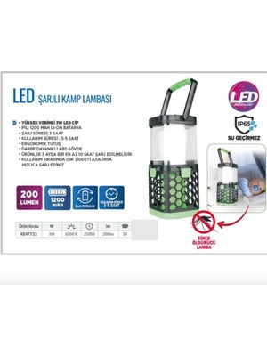 Klaus Mor Işıklı Kamp Lambası (3 W & 1200 Mah & 200 Lümen)