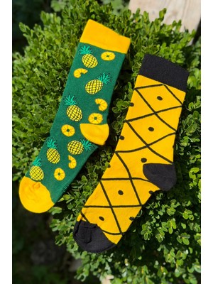 Lou Socks Unisex Sağlı Sollu Ananas Desenli Yeşil Soket Çorap