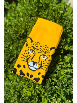 Lou Socks Unisex Leopar Desenli Hardal Sarısı Soket Çorap