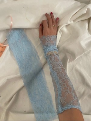 Nurcanilirboutique Bebe Mavisi Dantel Eldiven Kolluk