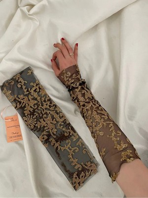 Nurcanilirboutique Sim Detaylı Zarif Özel Gün Tamamlayıcı Eldiven&kolluk