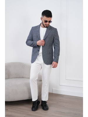 Dupont Classics Dupont Erkek Keten Blazer Ceket Slim Fit Sivri Yaka Çift Düğme Çift Yırtmaç 6 Drop