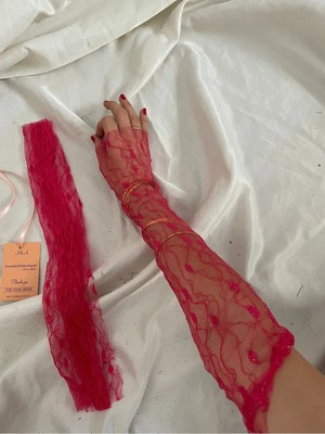 Nurcanilirboutique Coquette Pembe Simli Eldiven Kolluk