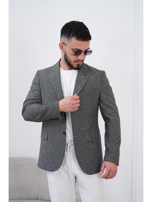 Dupont Classics Dupont Erkek Keten Blazer Ceket Slim Fit Sivri Yaka Çift Düğme Çift Yırtmaç 6 Drop
