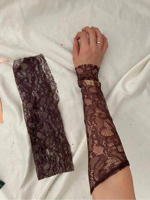 Nurcanilirboutique Kahverengi Dantel Eldiven Kolluk Kadın XS Sezonluk Şık Aksesuar