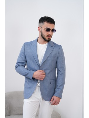 Dupont Classics Dupont Erkek Keten Blazer Ceket Slim Fit Sivri Yaka Çift Düğme Çift Yırtmaç 6 Drop
