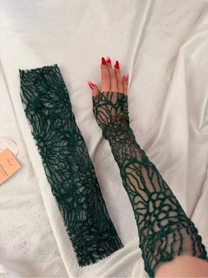 Nurcanilirboutique Zarif Zümrüt Yeşil Eldiven Kolluk