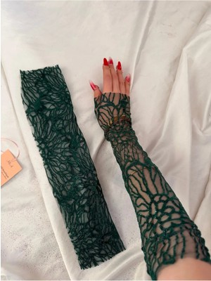 Nurcanilirboutique Zarif Zümrüt Yeşil Eldiven Kolluk