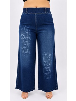 Zanessi Fashion Büyük Beden  Denim Desenli  Kadın Pantolon
