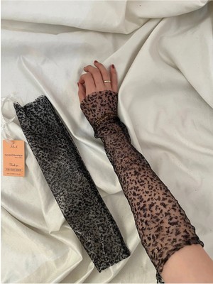 Nurcanilirboutique Siyah Sim Detaylı Özel Gün Eldiven Kolluk