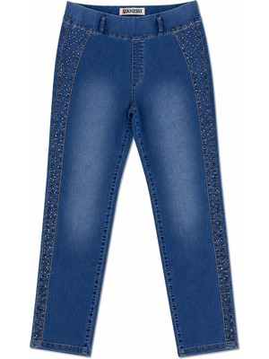 Zanessi Büyük Beden Likralı Taşlı Denim Kadın Pantolon
