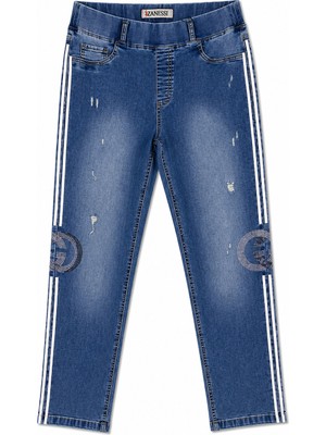 Zanessi Büyük Beden Likralı Taşlı Denim Kadın Pantolon