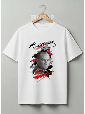 Nubarco Mustafa Kemal Atatürk Tasarımlı Pamuklu Tişört Milli Bayramlar Özel Serisi Çocuk & Yetişkin-Unisex
