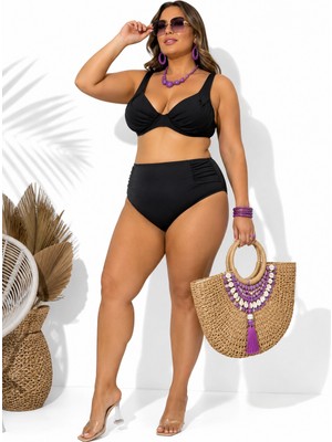 Eros Büyük Beden Balenli Kapsız Ayarlanabilir Askılı Toparlayıcı Yüksek Bel Kadın Bikini Takım