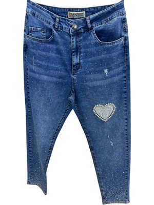 Zanessi Büyük Beden Taşlı Denim Kadın Pantolon