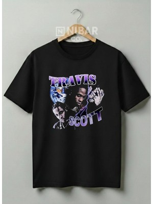 Nubarco Travis Scott Baskılı Sokak Stili Unisex %100 Pamuklu Unisex Tişört