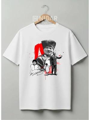 Nubarco Mustafa Kemal Atatürk Tasarımlı Pamuklu Tişört Milli Bayramlar Özel Serisi Çocuk & Yetişkin-Unisex