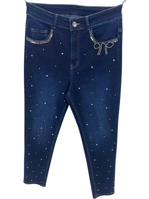Zanessi Büyük Beden Taşlı Denim Kadın Pantolon