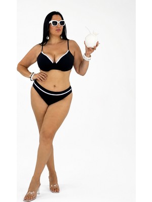 Pierre Cardin Büyük Beden Balenli Klasik Kesim Sabit Petli Toparlayıcı Yüksek Bel Kadın Bikini Takım