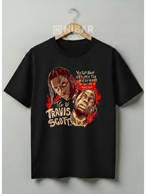 Nubarco Travis Scott Baskılı Sokak Stili Unisex %100 Pamuklu Unisex Tişört