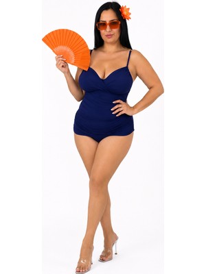 Pierre Cardin Büyük Beden Drapeli Kruvaze Yaka Ayarlanabilir Askılı Kadın Tankini