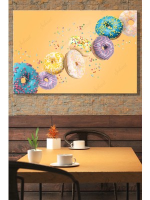Şehzat Kanvas Duvar Tablosu Yatay Tekli Kafe Restoran Kahveci Pastane Cafe Tatlıcı Renkli Donut