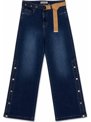 Zanessi Büyük Beden Kemerli Likralı Denim Kadın Pantolon