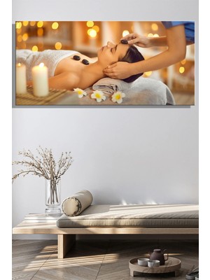 Şehzat Panoramik Yatay Tekli Kanvas Duvar Tablosu Spa Taş Masajı Relaks Rahatlama Terapi Zen