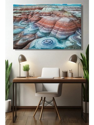 Şehzat Duvar Tablosu Yatay Kanvas Salon Yatak Odası Ofis Bentonite Hills Utah Jeolojik Katman