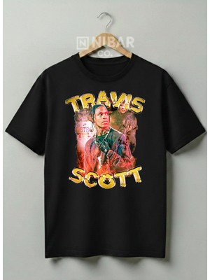 Nubarco Travis Scott Baskılı Sokak Stili Unisex %100 Pamuklu Unisex Tişört