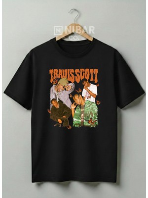 Nubarco Travis Scott Baskılı Sokak Stili Unisex %100 Pamuklu Unisex Tişört