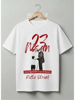 Nubarco Mustafa Kemal Atatürk Tasarımlı Pamuklu Tişört Milli Bayramlar Özel Serisi Çocuk & Yetişkin-Unisex
