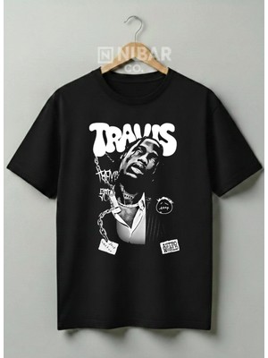 Nubarco Travis Scott Baskılı Sokak Stili Unisex %100 Pamuklu Unisex Tişört