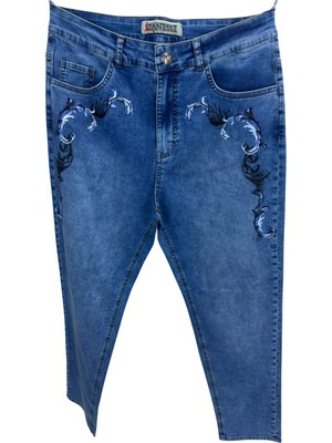 Zanessi Büyük Beden Taşlı Denim Kadın Pantolon