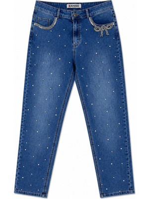 Zanessi Büyük Beden Likralı Taşlı Denim Kadın Pantolon