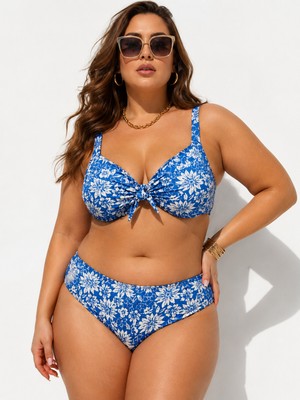 Eros Büyük Beden Sabit Kaplı Simli Desenli Ayarlanabilir Askılı Bağlama Detaylı Destekli Kadın Bikini Takım