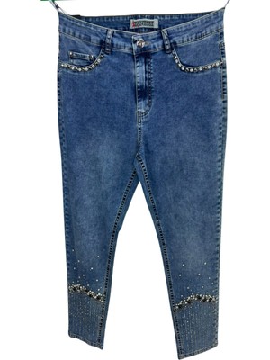 Zanessi Büyük Beden Taşlı Denim Kadın Pantolon
