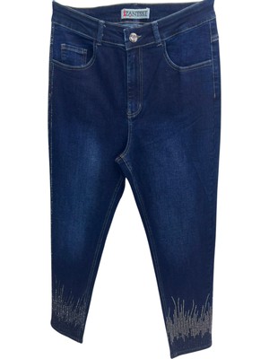 Zanessi Büyük Beden Taşlı Denim Kadın Pantolon