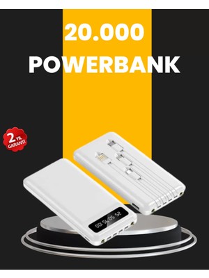 Al-Kar Ticaret LED Işıklı 20.000MAH Powerbank LCD Gösterge Dahili Çoklu Kablo