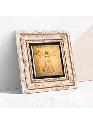Büyük Pazar Store Leonardo Da Vinci Vitruvius Adamı Taş Duvar Tablosu - Çerçeveli Taş Tablo - Dekoratif Duvar Sanatı - Modern Ev ve Ofis Duvar Dekoru T1-17