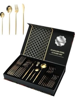 Büyük Pazar Store 410 Çelik 24 Parça Gold Yemek Kaşık Çatal Bıçak Seti CIN518SR