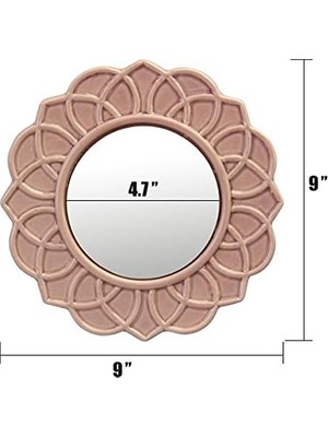 Büyük Pazar Store Dekoratif 9" Soluk Pembe Yuvarlak Çiçekli Seramik Vurgulu Duvar Aynası, Ekli Asma Halkalı Duvar Aynası, Oturma Odası, Yatak Odası, Banyo, Koridor ve Giriş Yolu Için Dekoratif Dekor
