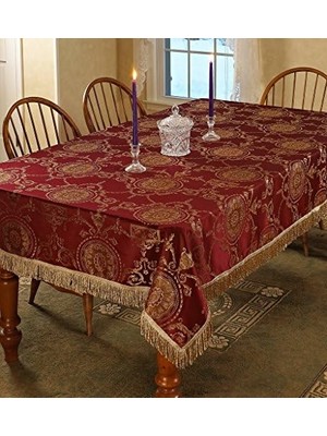 Violet Linen Prestige Damask Tasarım Masa Örtüsü Bordo 132 cm x 177 cm Dikdörtgen/dikdörtgen