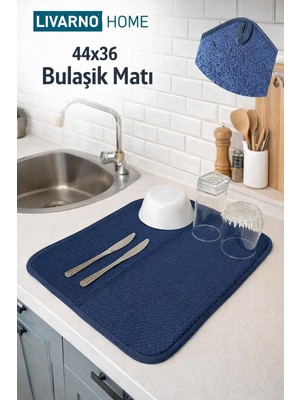 Aksu Livarno Mikrofiber Bulaşık Altlığı Kurutma Matı Katlanabilir Çift Yüzey Germany 44X36 Cm. Lacivert