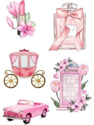 Karışık Pembe Vintage 180 Adet Sticker Seti (10 Sayfa) Tek Ebat