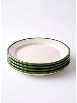 4'lü Emaye Servis Tabağı Seti - 25 cm Krem Renkli Yeşil Kenarlı Yemek Tabağı Takımı -  Nostaljik Tasarım, Dayanıklı ve Sağlıklı Mutfak Gereçleri - Kamp ve Ev Kullanımına Uygun