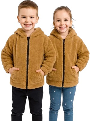Unisex Genç Çocuk Kapüşonlu Welsoft Peluş Ceket
